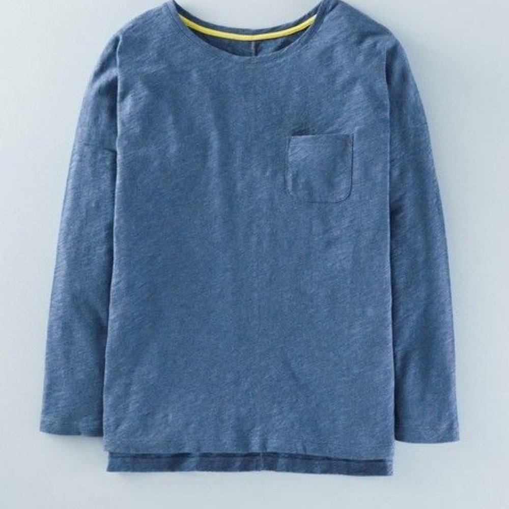Boden Light Blue Drop Shoulder Long-sleeve Pocket Tee